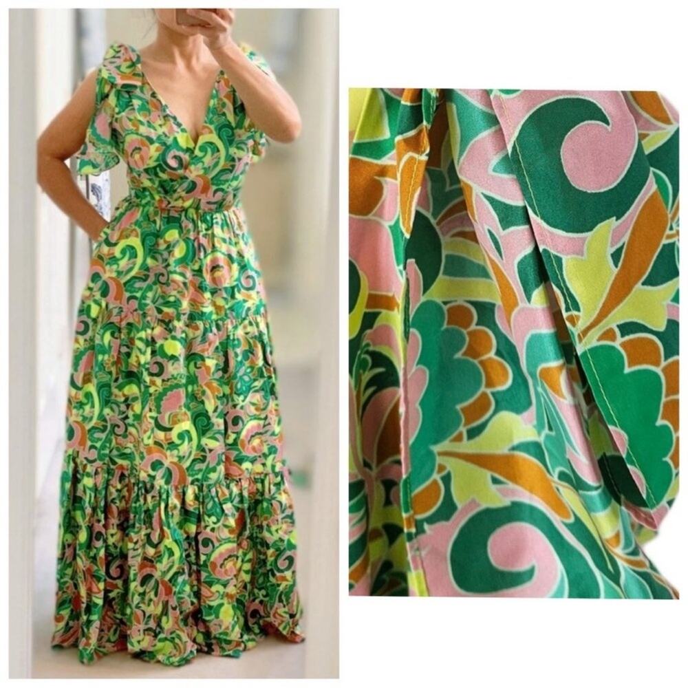 J. Crew Green and Pink Floral Maxi Dress
